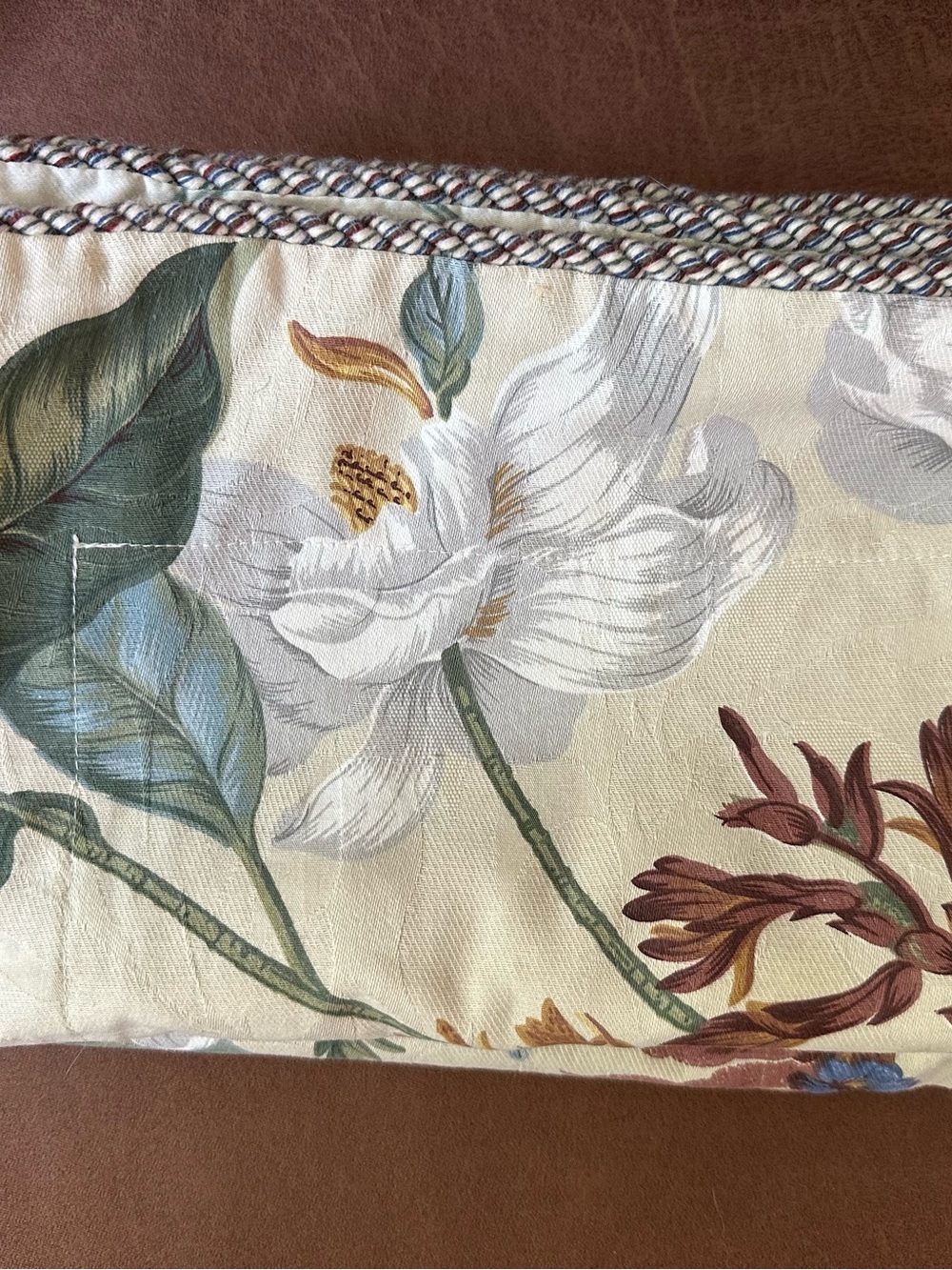 Floral Accent Pillow Cover in Cream with Green and Brown Botanical Print